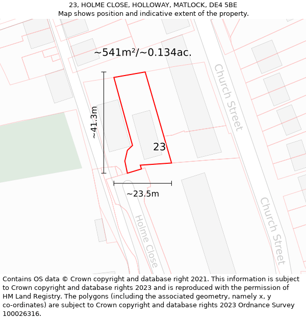 23, HOLME CLOSE, HOLLOWAY, MATLOCK, DE4 5BE: Plot and title map