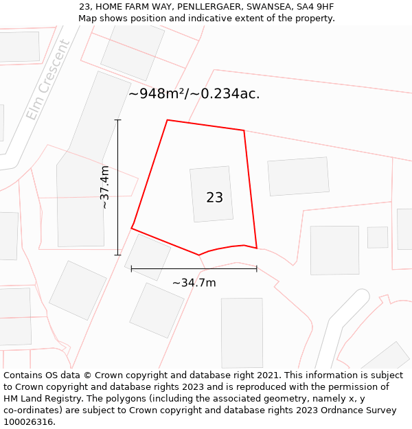 23, HOME FARM WAY, PENLLERGAER, SWANSEA, SA4 9HF: Plot and title map