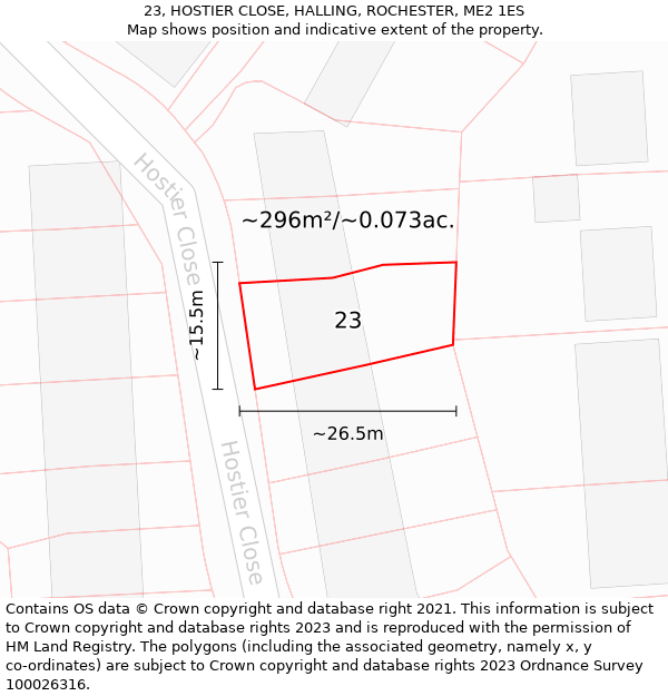 23, HOSTIER CLOSE, HALLING, ROCHESTER, ME2 1ES: Plot and title map