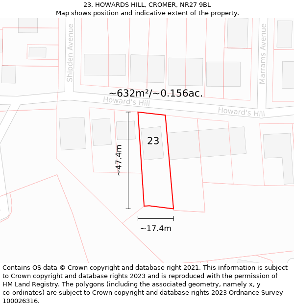 23, HOWARDS HILL, CROMER, NR27 9BL: Plot and title map