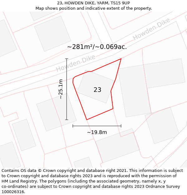 23, HOWDEN DIKE, YARM, TS15 9UP: Plot and title map