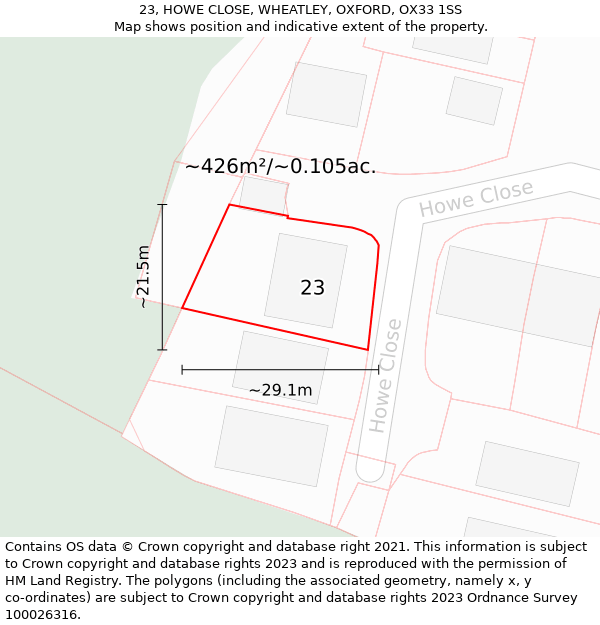 23, HOWE CLOSE, WHEATLEY, OXFORD, OX33 1SS: Plot and title map