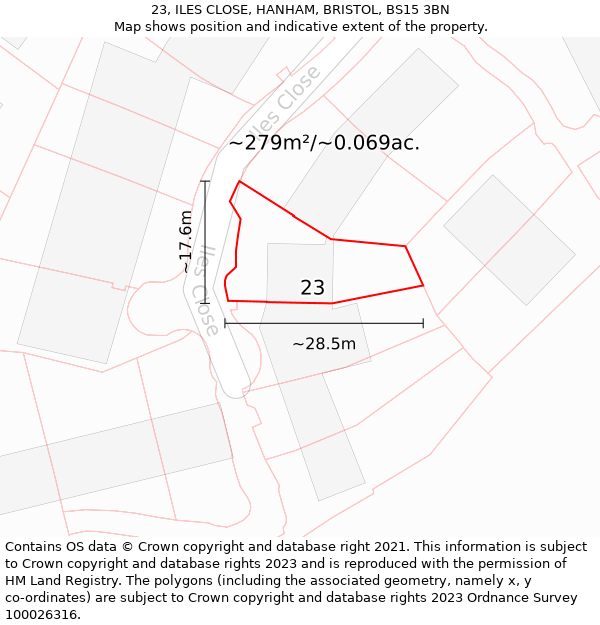 23, ILES CLOSE, HANHAM, BRISTOL, BS15 3BN: Plot and title map