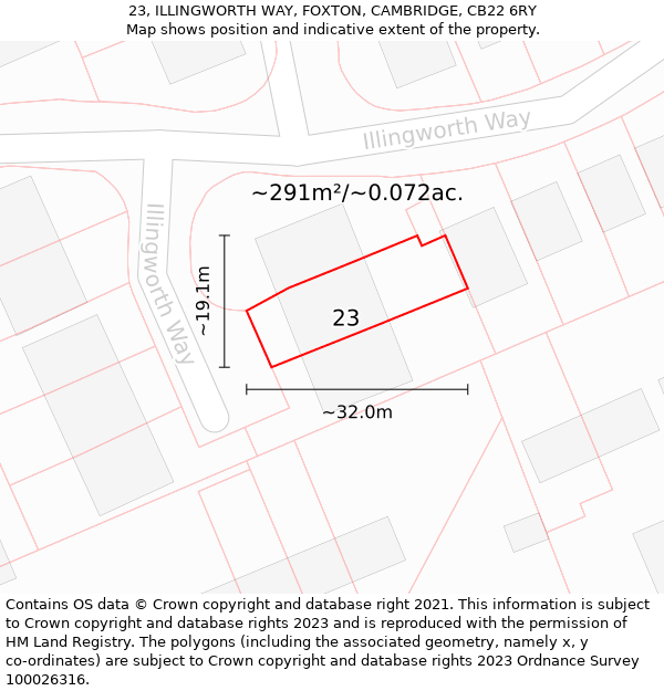 23, ILLINGWORTH WAY, FOXTON, CAMBRIDGE, CB22 6RY: Plot and title map