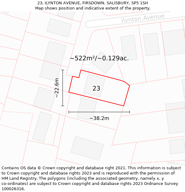 23, ILYNTON AVENUE, FIRSDOWN, SALISBURY, SP5 1SH: Plot and title map