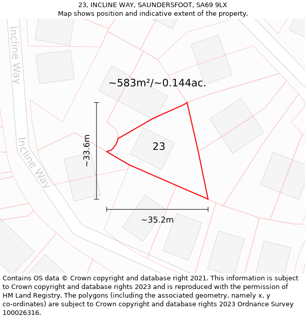 23, INCLINE WAY, SAUNDERSFOOT, SA69 9LX: Plot and title map