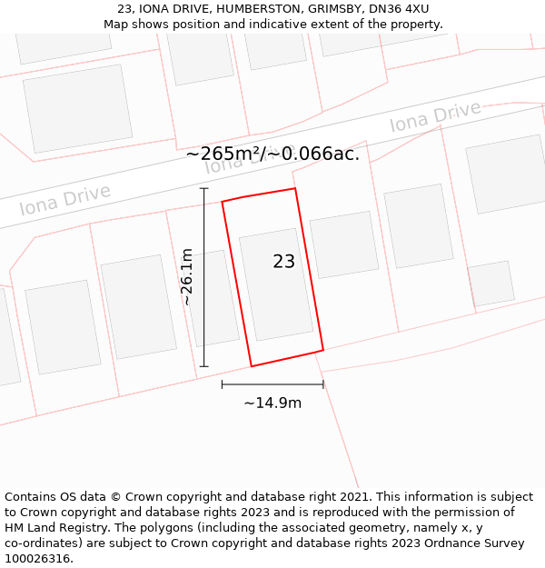 23, IONA DRIVE, HUMBERSTON, GRIMSBY, DN36 4XU: Plot and title map