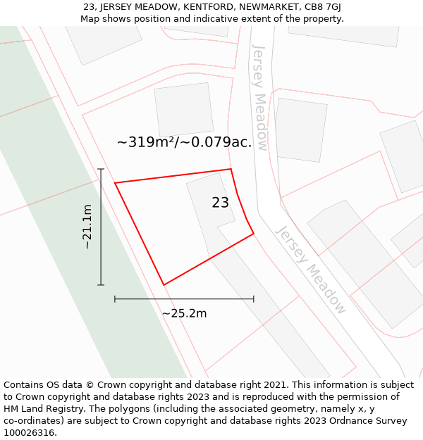 23, JERSEY MEADOW, KENTFORD, NEWMARKET, CB8 7GJ: Plot and title map
