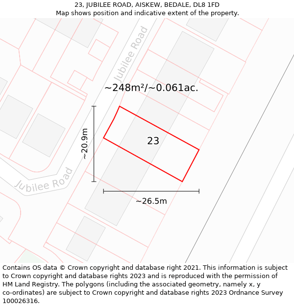 23, JUBILEE ROAD, AISKEW, BEDALE, DL8 1FD: Plot and title map