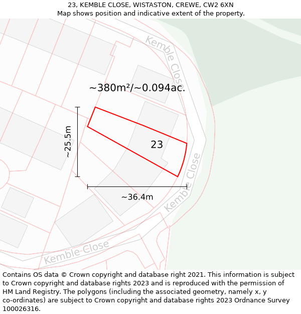 23, KEMBLE CLOSE, WISTASTON, CREWE, CW2 6XN: Plot and title map