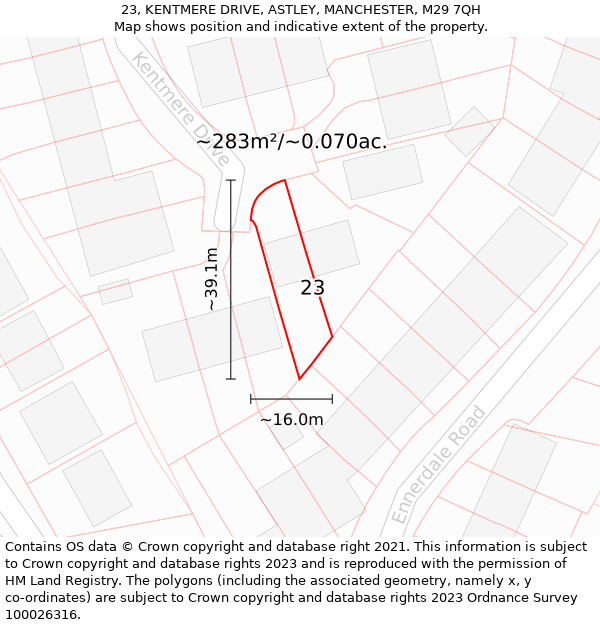 23, KENTMERE DRIVE, ASTLEY, MANCHESTER, M29 7QH: Plot and title map