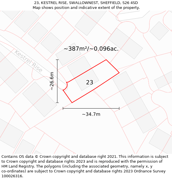 23, KESTREL RISE, SWALLOWNEST, SHEFFIELD, S26 4SD: Plot and title map