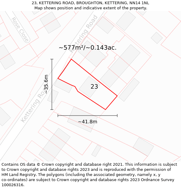 23, KETTERING ROAD, BROUGHTON, KETTERING, NN14 1NL: Plot and title map