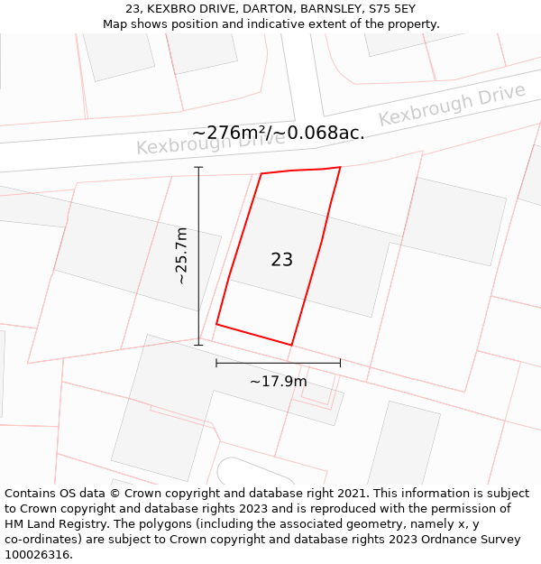 23, KEXBRO DRIVE, DARTON, BARNSLEY, S75 5EY: Plot and title map