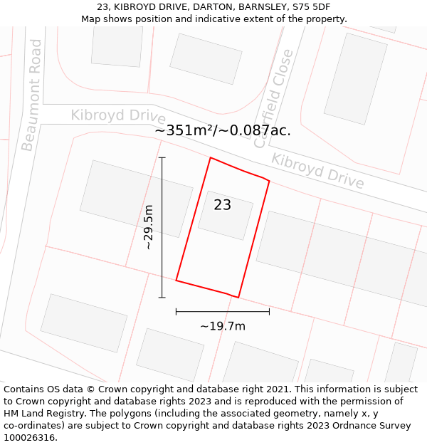 23, KIBROYD DRIVE, DARTON, BARNSLEY, S75 5DF: Plot and title map