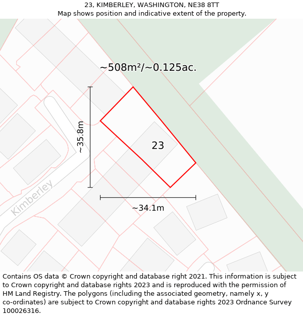 23, KIMBERLEY, WASHINGTON, NE38 8TT: Plot and title map