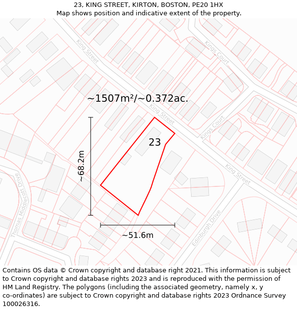 23, KING STREET, KIRTON, BOSTON, PE20 1HX: Plot and title map