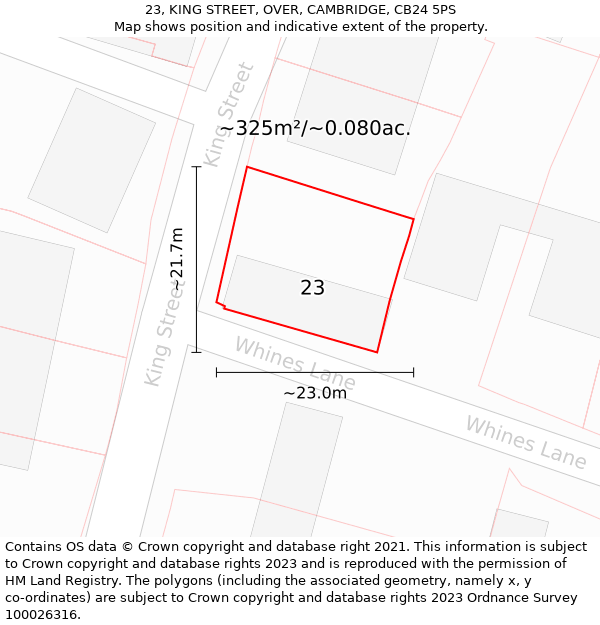 23, KING STREET, OVER, CAMBRIDGE, CB24 5PS: Plot and title map