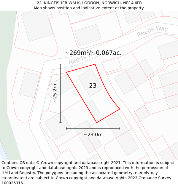 23, KINGFISHER WALK, LODDON, NORWICH, NR14 6FB: Plot and title map