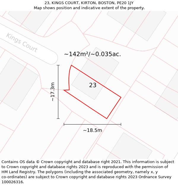 23, KINGS COURT, KIRTON, BOSTON, PE20 1JY: Plot and title map