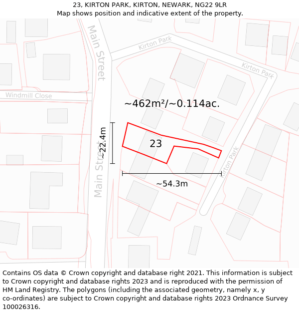 23, KIRTON PARK, KIRTON, NEWARK, NG22 9LR: Plot and title map