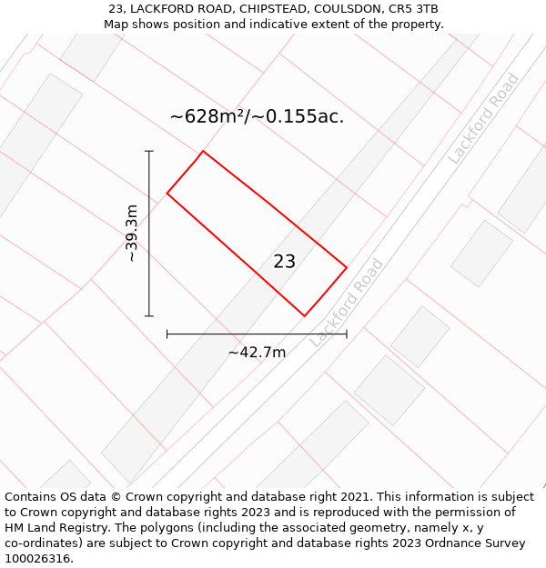 23, LACKFORD ROAD, CHIPSTEAD, COULSDON, CR5 3TB: Plot and title map