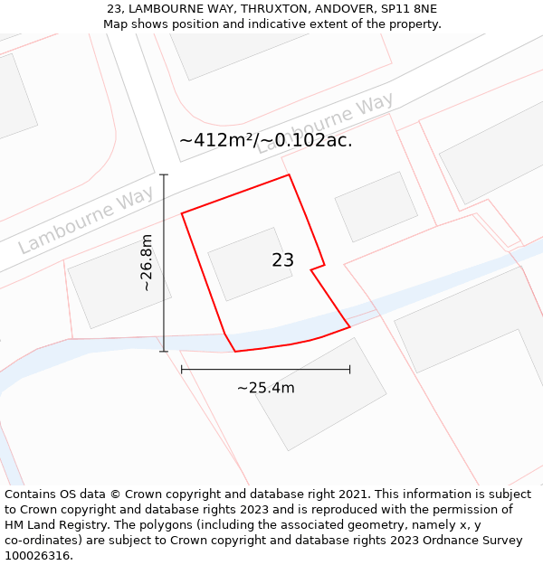 23, LAMBOURNE WAY, THRUXTON, ANDOVER, SP11 8NE: Plot and title map