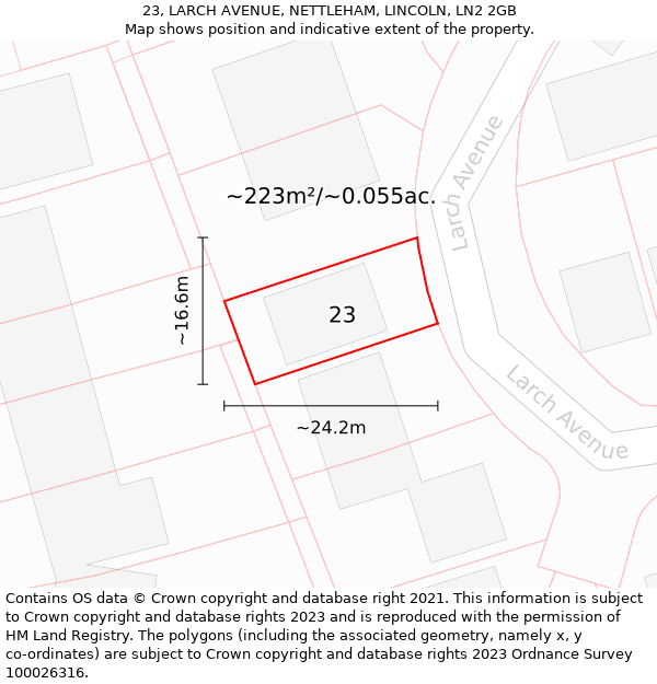 23, LARCH AVENUE, NETTLEHAM, LINCOLN, LN2 2GB: Plot and title map