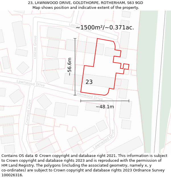 23, LAWNWOOD DRIVE, GOLDTHORPE, ROTHERHAM, S63 9GD: Plot and title map
