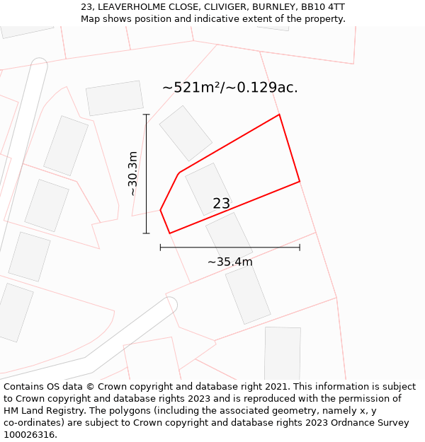 23, LEAVERHOLME CLOSE, CLIVIGER, BURNLEY, BB10 4TT: Plot and title map