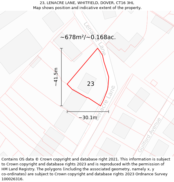 23, LENACRE LANE, WHITFIELD, DOVER, CT16 3HL: Plot and title map