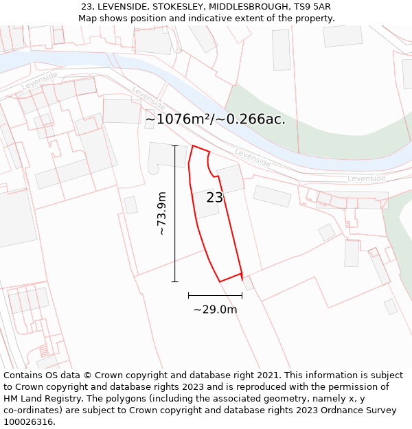 23, LEVENSIDE, STOKESLEY, MIDDLESBROUGH, TS9 5AR: Plot and title map