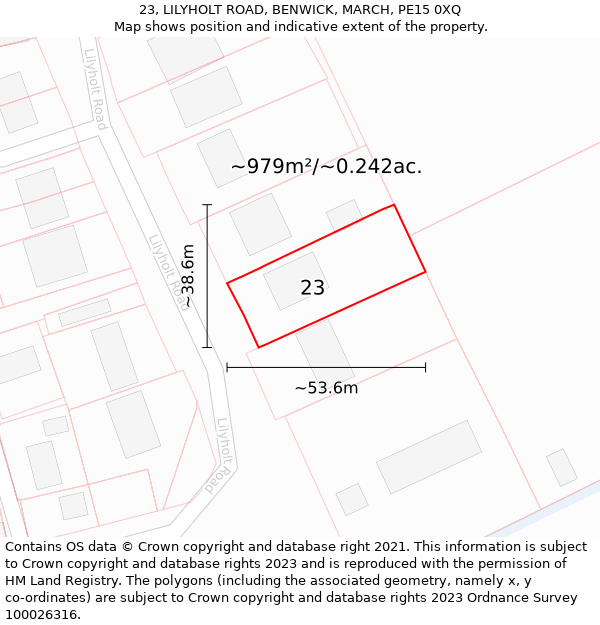 23, LILYHOLT ROAD, BENWICK, MARCH, PE15 0XQ: Plot and title map