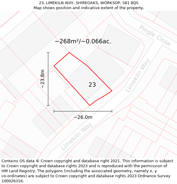 23, LIMEKILN WAY, SHIREOAKS, WORKSOP, S81 8QS: Plot and title map