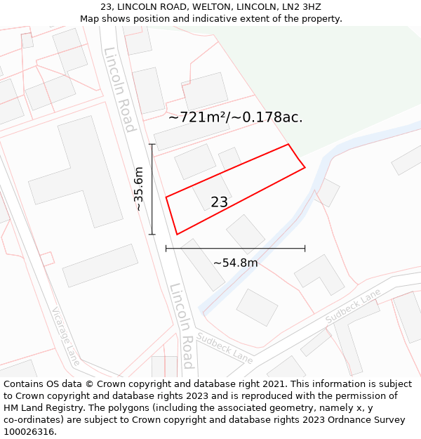 23, LINCOLN ROAD, WELTON, LINCOLN, LN2 3HZ: Plot and title map