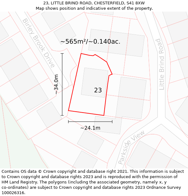 23, LITTLE BRIND ROAD, CHESTERFIELD, S41 8XW: Plot and title map