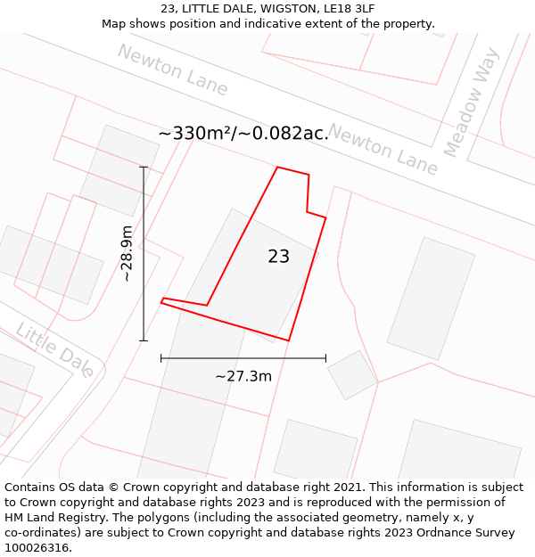 23, LITTLE DALE, WIGSTON, LE18 3LF: Plot and title map