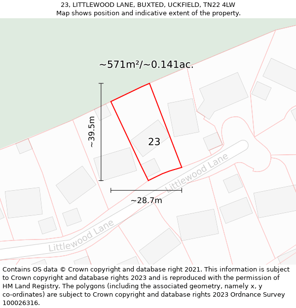 23, LITTLEWOOD LANE, BUXTED, UCKFIELD, TN22 4LW: Plot and title map