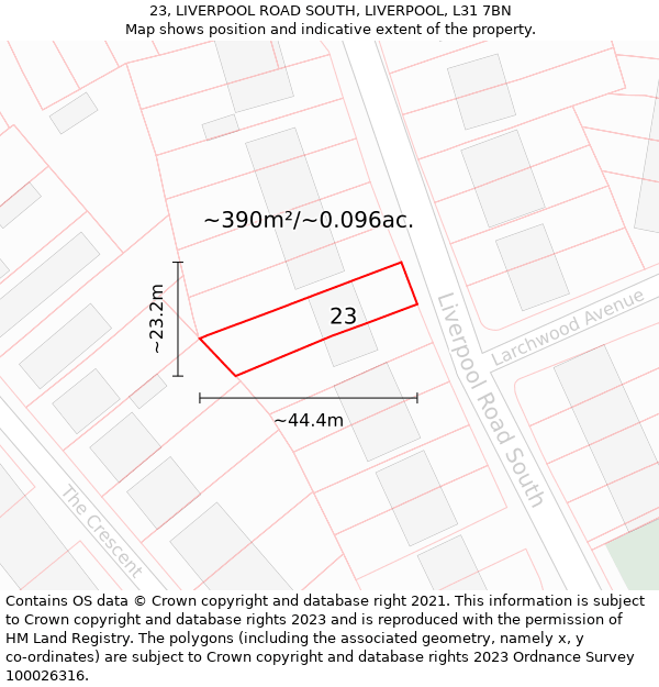 23, LIVERPOOL ROAD SOUTH, LIVERPOOL, L31 7BN: Plot and title map