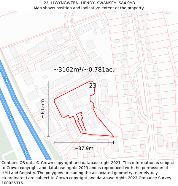 23, LLWYNGWERN, HENDY, SWANSEA, SA4 0AB: Plot and title map