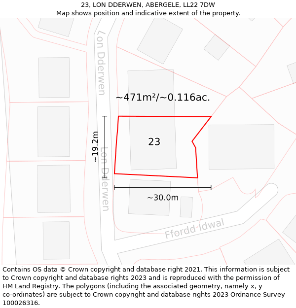 23, LON DDERWEN, ABERGELE, LL22 7DW: Plot and title map