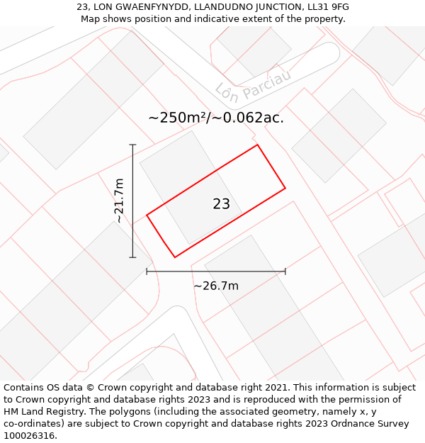 23, LON GWAENFYNYDD, LLANDUDNO JUNCTION, LL31 9FG: Plot and title map