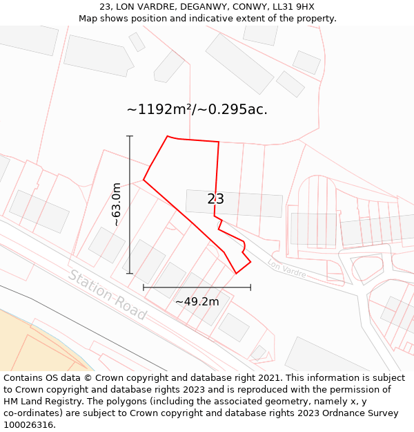 23, LON VARDRE, DEGANWY, CONWY, LL31 9HX: Plot and title map