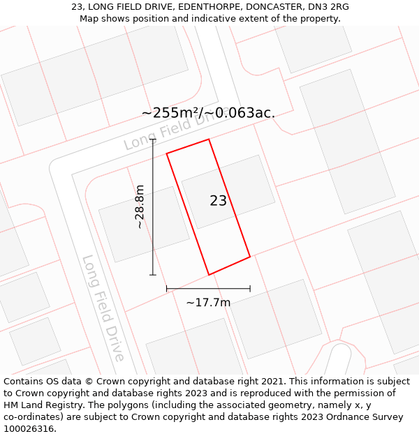 23, LONG FIELD DRIVE, EDENTHORPE, DONCASTER, DN3 2RG: Plot and title map