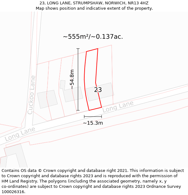 23, LONG LANE, STRUMPSHAW, NORWICH, NR13 4HZ: Plot and title map