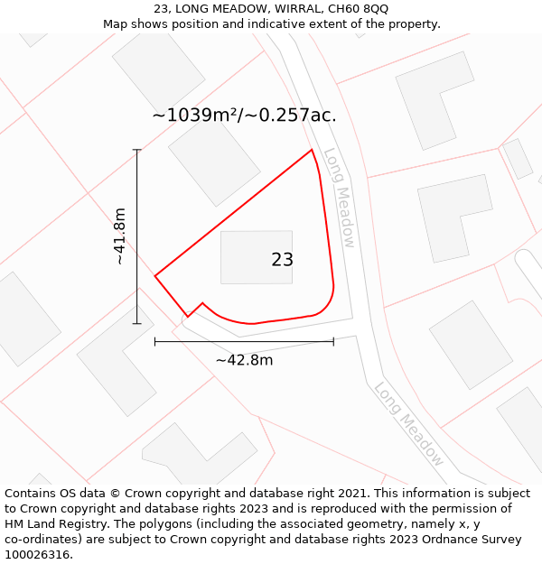 23, LONG MEADOW, WIRRAL, CH60 8QQ: Plot and title map