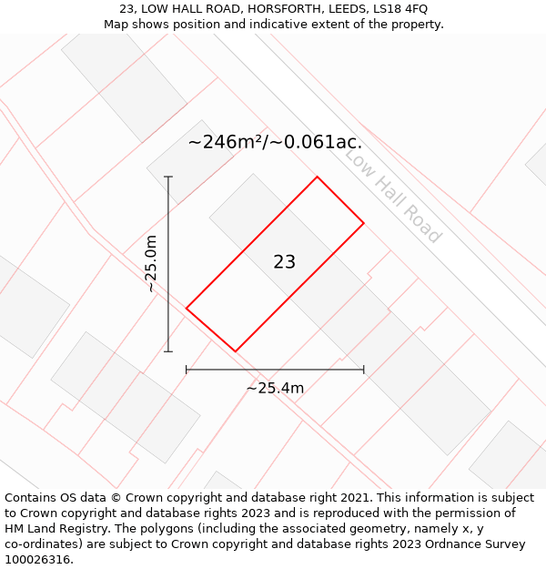 23, LOW HALL ROAD, HORSFORTH, LEEDS, LS18 4FQ: Plot and title map