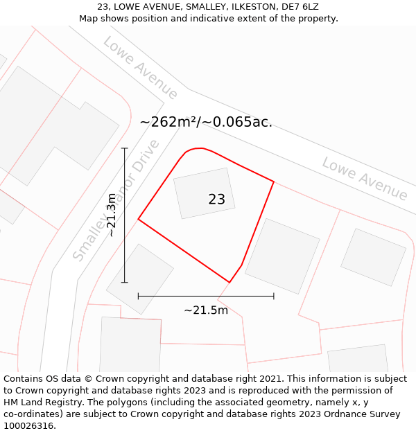 23, LOWE AVENUE, SMALLEY, ILKESTON, DE7 6LZ: Plot and title map