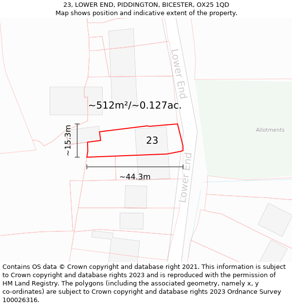 23, LOWER END, PIDDINGTON, BICESTER, OX25 1QD: Plot and title map