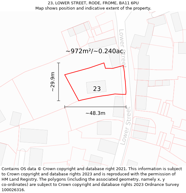 23, LOWER STREET, RODE, FROME, BA11 6PU: Plot and title map